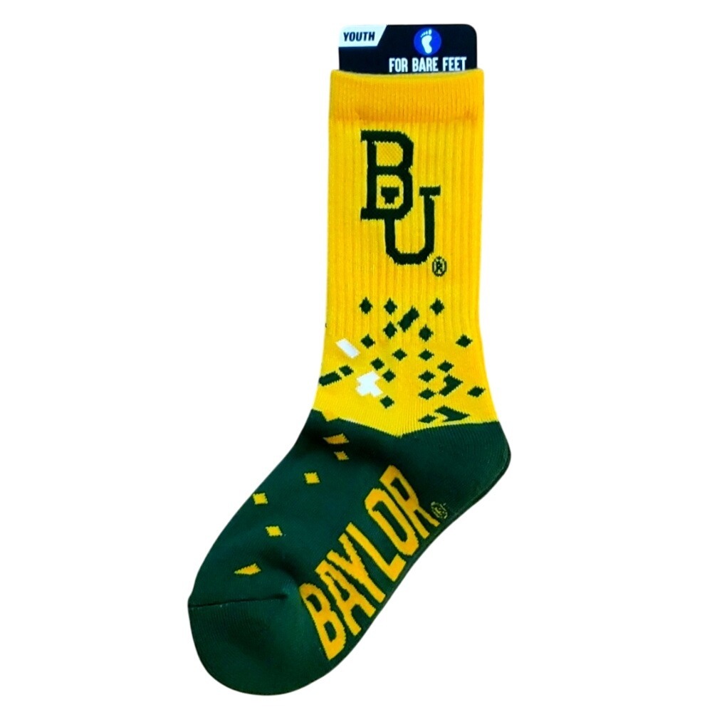 Baylor University Green‎ and Gold Spray Zone Socks Size Youth 13-3